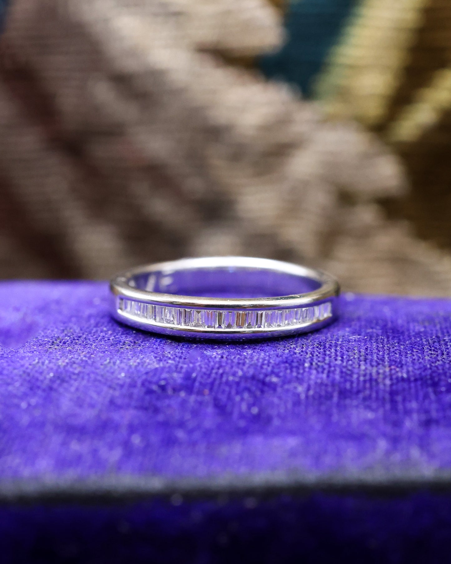 A very fine Platinum & Baguette Cut Diamond Half Eternity Ring. Preowned. - Robin Haydock Antique Jewellery