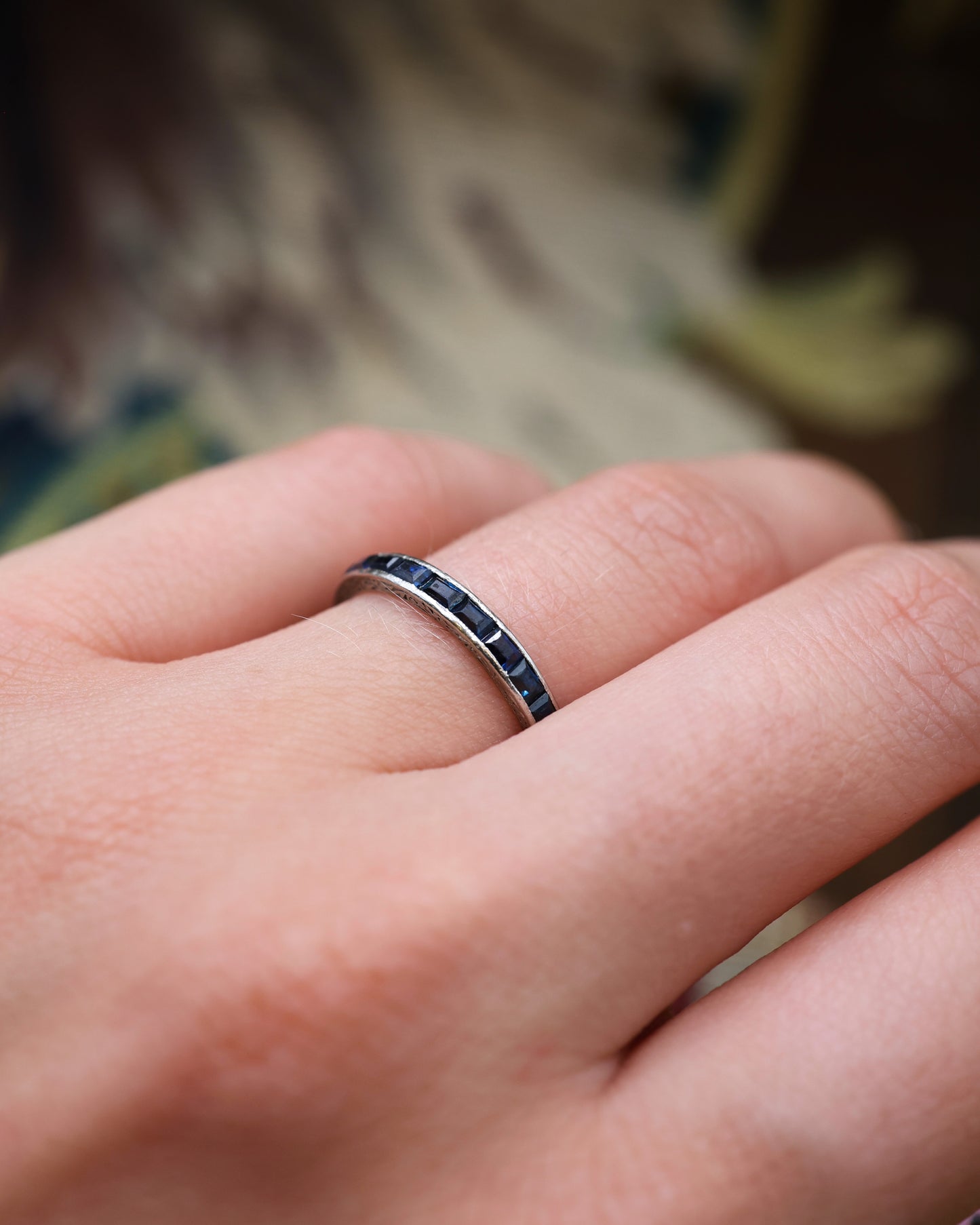 Engraved Sapphire Eternity Ring Circa 1935 - Robin Haydock Antique Jewellery