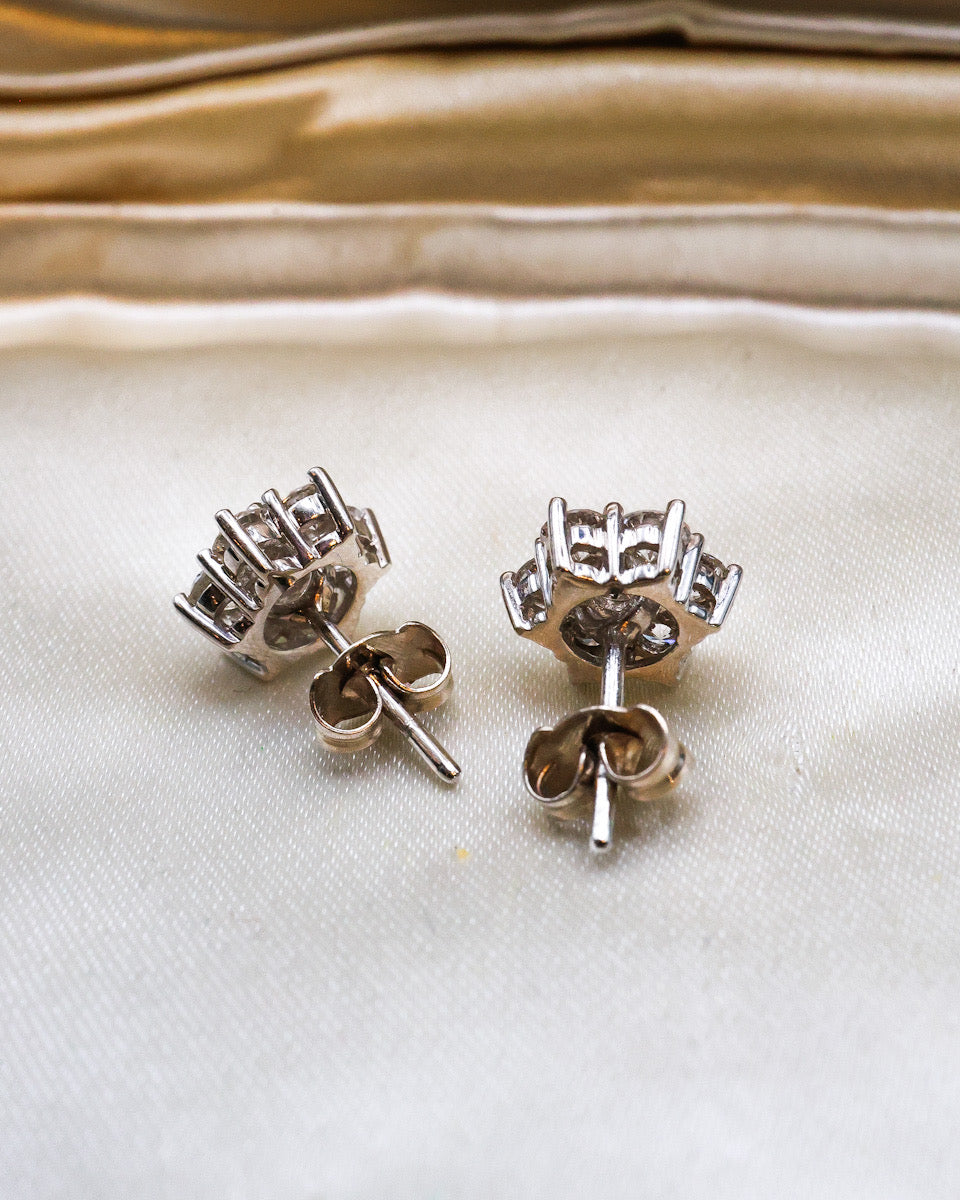 18ct White Gold Diamond Earrings, English, Late 20th Century - Robin Haydock Antiques