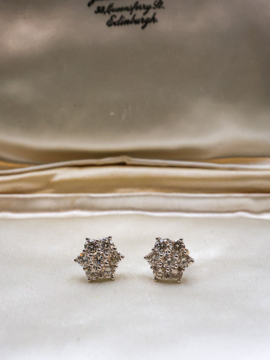 18ct White Gold Diamond Earrings, English, Late 20th Century - Robin Haydock Antiques