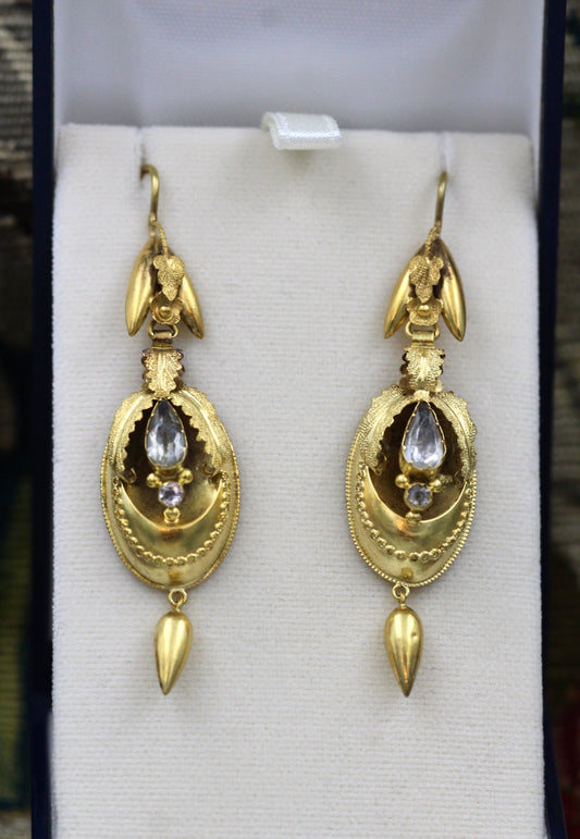 An exceptional pair of 15 carat Yellow Gold and Crystal Earrings. - Robin Haydock Antiques
