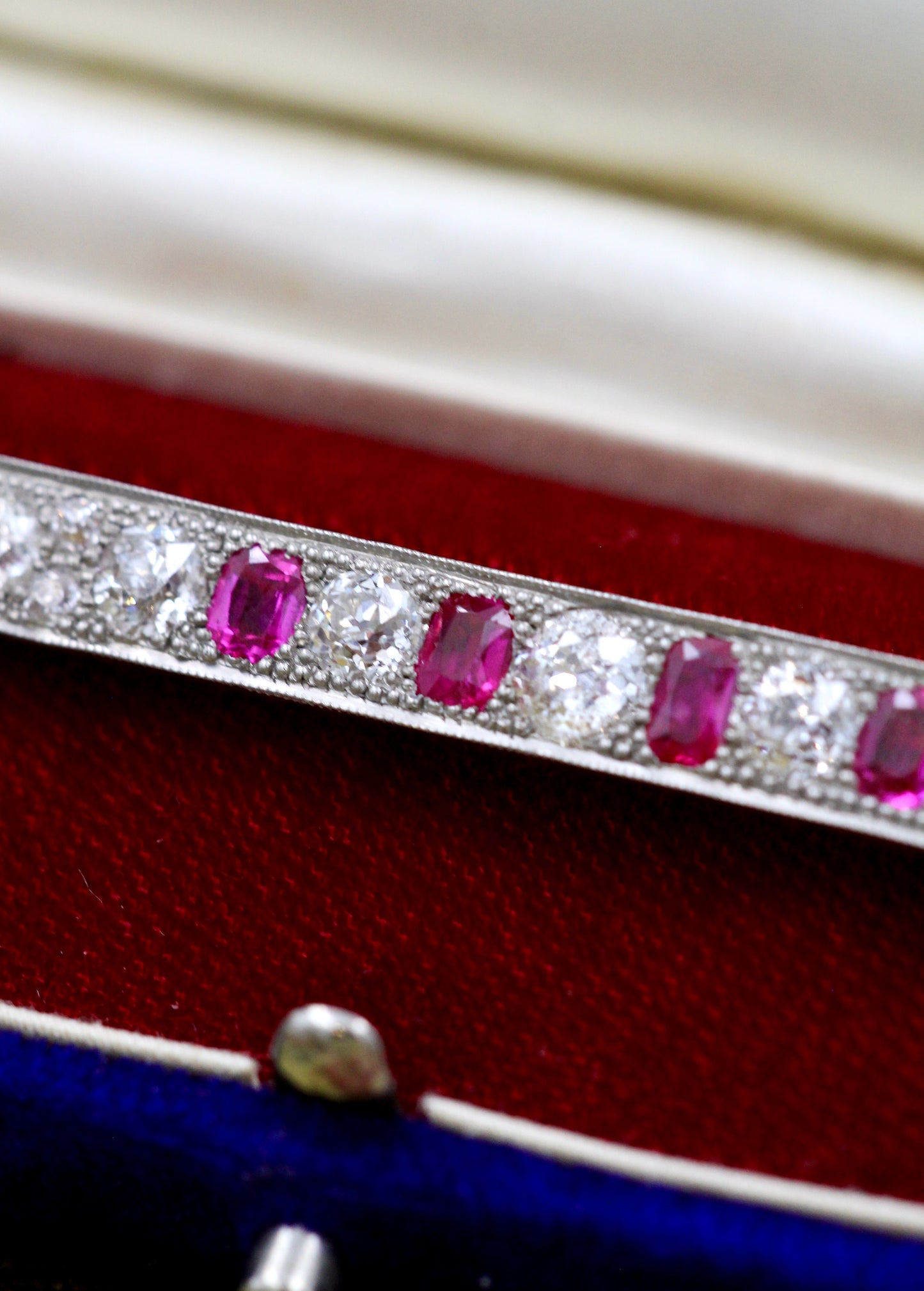 A very fine Edwardian Ruby and Diamond Brooch with four Natural Burma Rubies weighing 0.80 carats (total) with no indication of heat treatment. - Robin Haydock Antiques