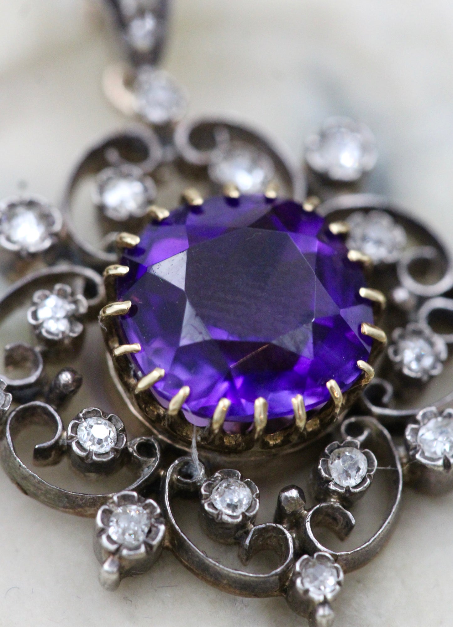 A very fine Victorian High Carat (tested),Yellow Gold, Silver tipped Amethyst & Diamond Pendant. English Circa 1880 - Robin Haydock Antiques