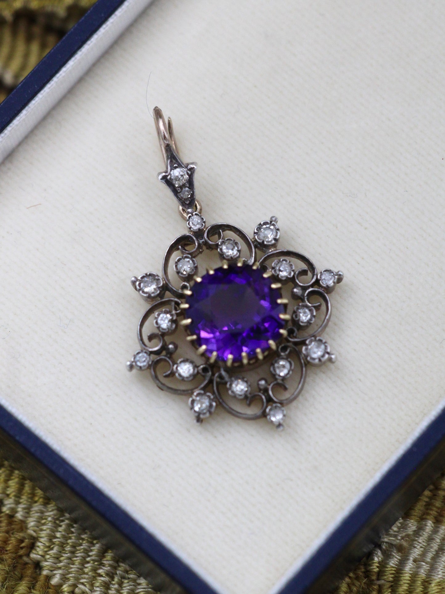 A very fine Victorian High Carat (tested),Yellow Gold, Silver tipped Amethyst & Diamond Pendant. English Circa 1880 - Robin Haydock Antiques