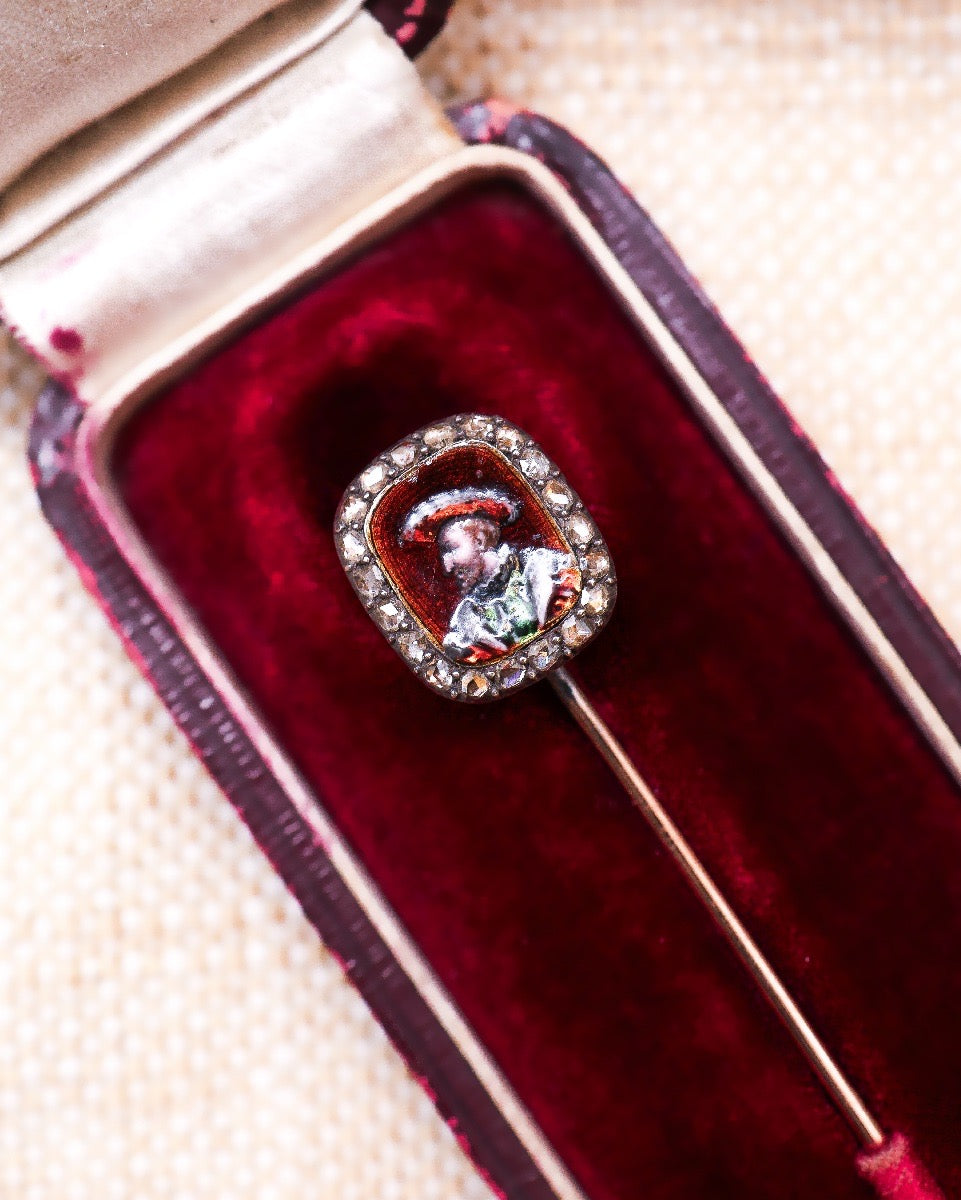A very fine Antique  Enamel Miniature of François I of France with a Diamond Frame, Circa 1880 - Robin Haydock Antique Jewellery