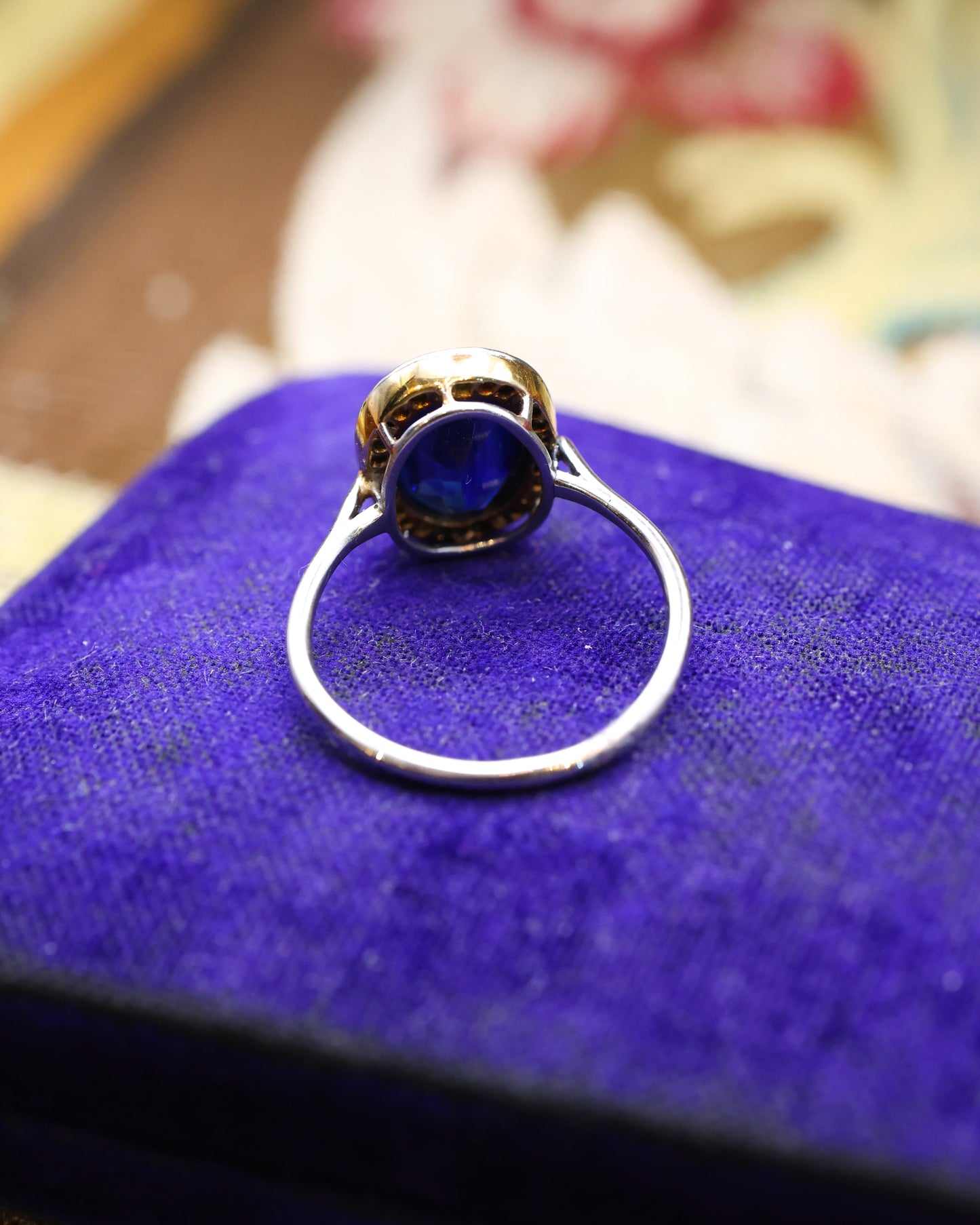18ct Yellow Gold & Platinum 3.5ct Natural Sapphire & Diamond Cluster Ring Circa 1910/1920 - Robin Haydock Antique Jewellery