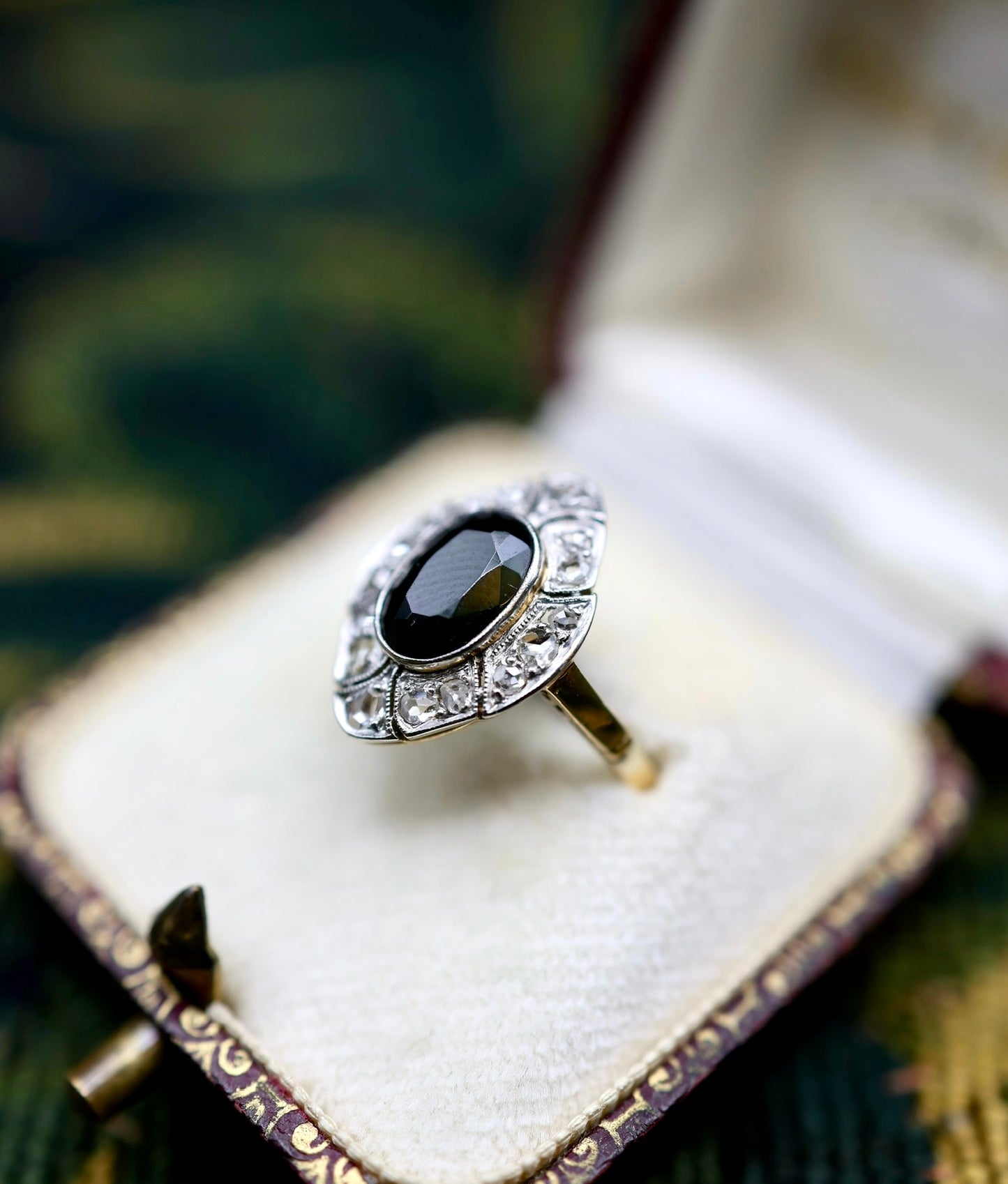 An Antique 18ct Yellow Gold & Platinum Art Deco Sapphire &  Diamond Cluster Ring Circa 1930 - Robin Haydock Antiques