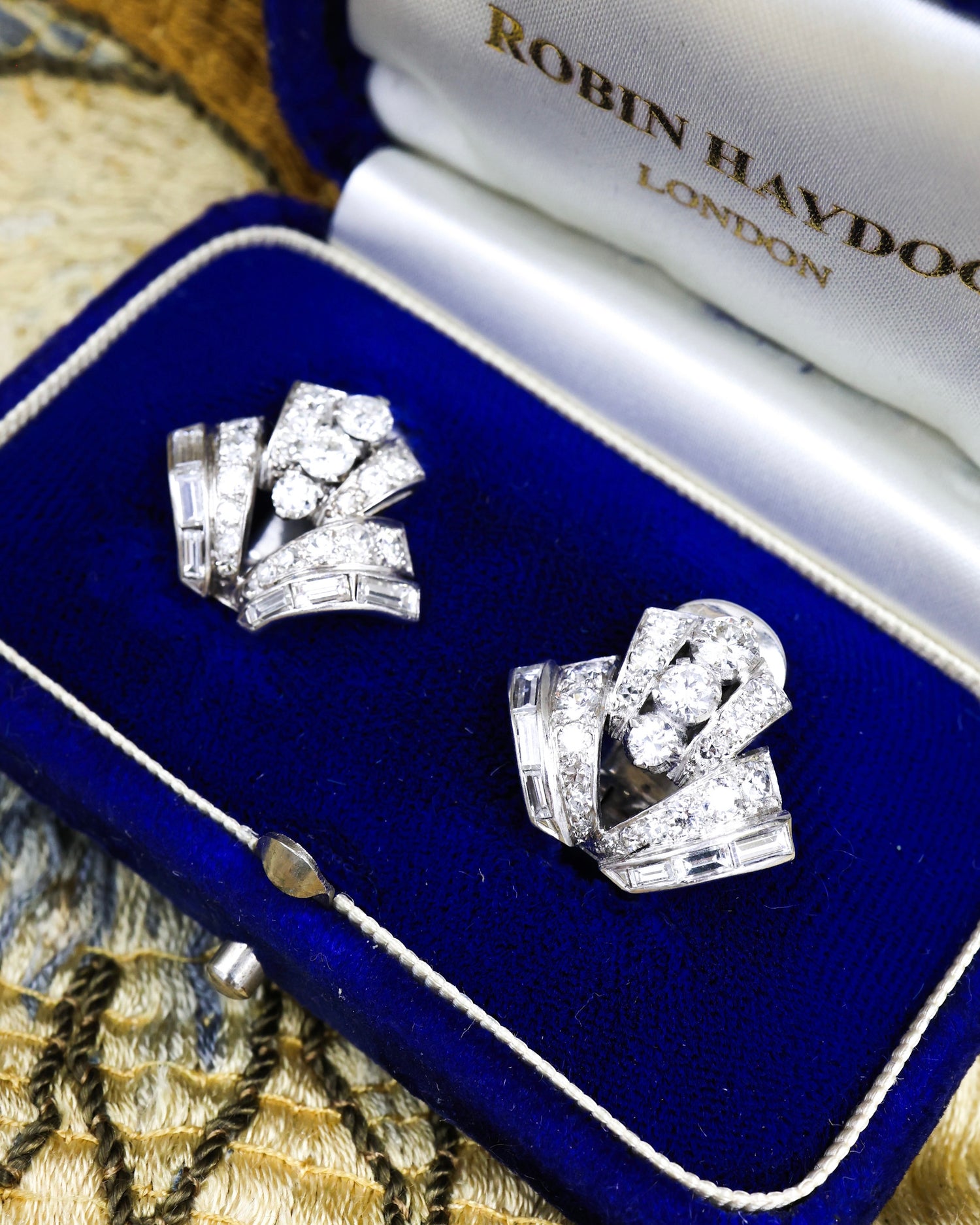 A fine pair of Antique Platinum & 18ct White Gold (tested) Art Deco 2.40 Carat, Diamond Clip Earrings. Circa 1935 - Robin Haydock Antiques