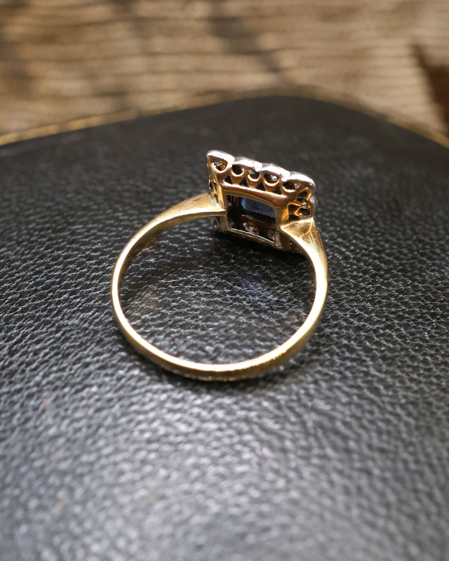 18ct Yellow Gold & Platinum Square Sapphire & Diamond Cluster Ring Circa 1920 - Robin Haydock Antique Jewellery