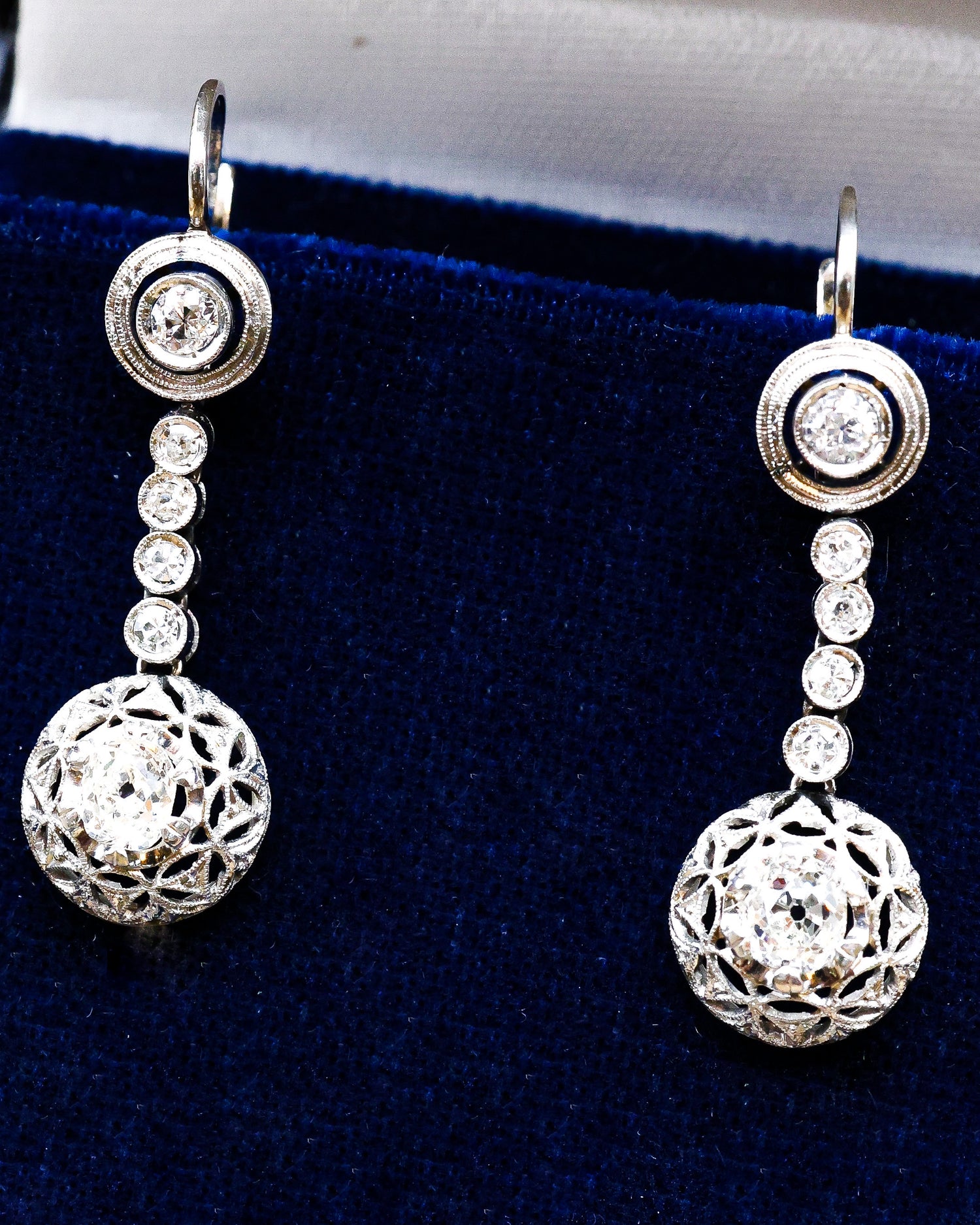 Antique Platinum Art Deco Diamond Drop Earrings Circa 1925 - Robin Haydock Antiques