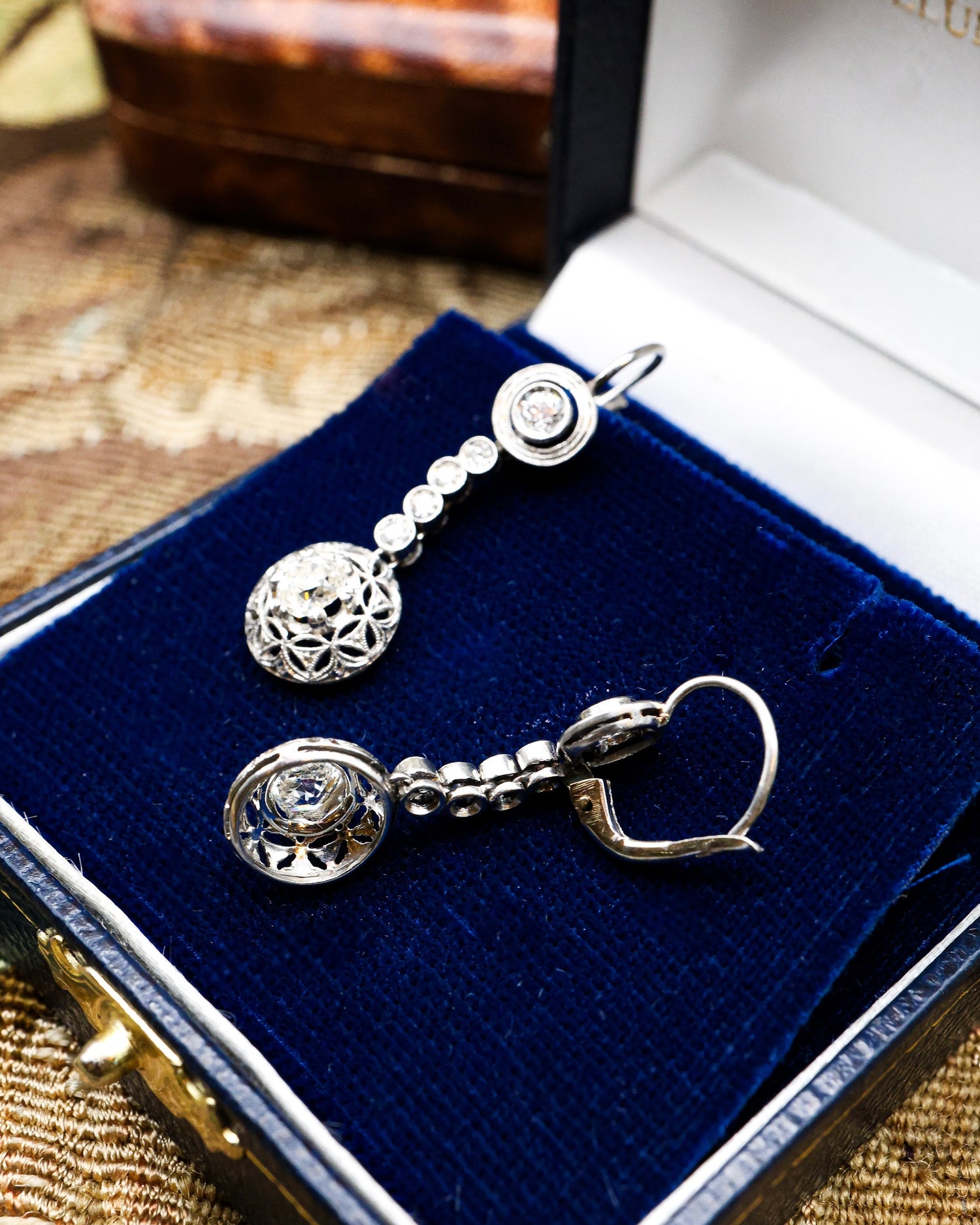 Antique Platinum Art Deco Diamond Drop Earrings Circa 1925 - Robin Haydock Antiques