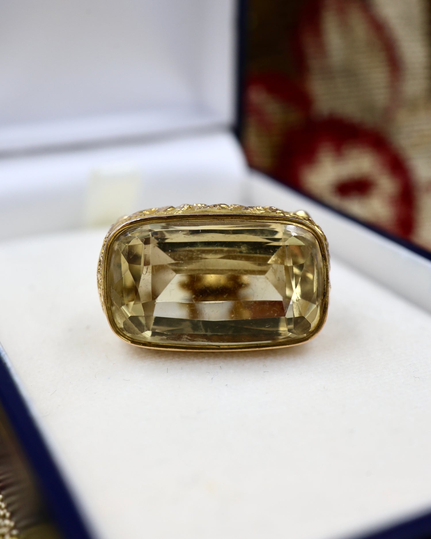 A very fine 9ct yellow Gold Citrine set Seal (marked) on a Silk band with Gold Buckle , 1908 - 1909 - Robin Haydock Antiques