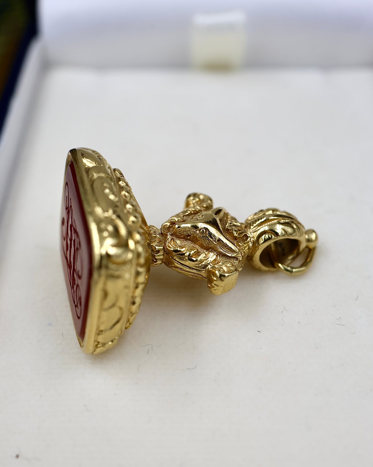 A very Fine Antique 15ct Yellow Gold Fob Seal with Carnelian Stone Engraved "JH", circa 1830 - Robin Haydock Antiques