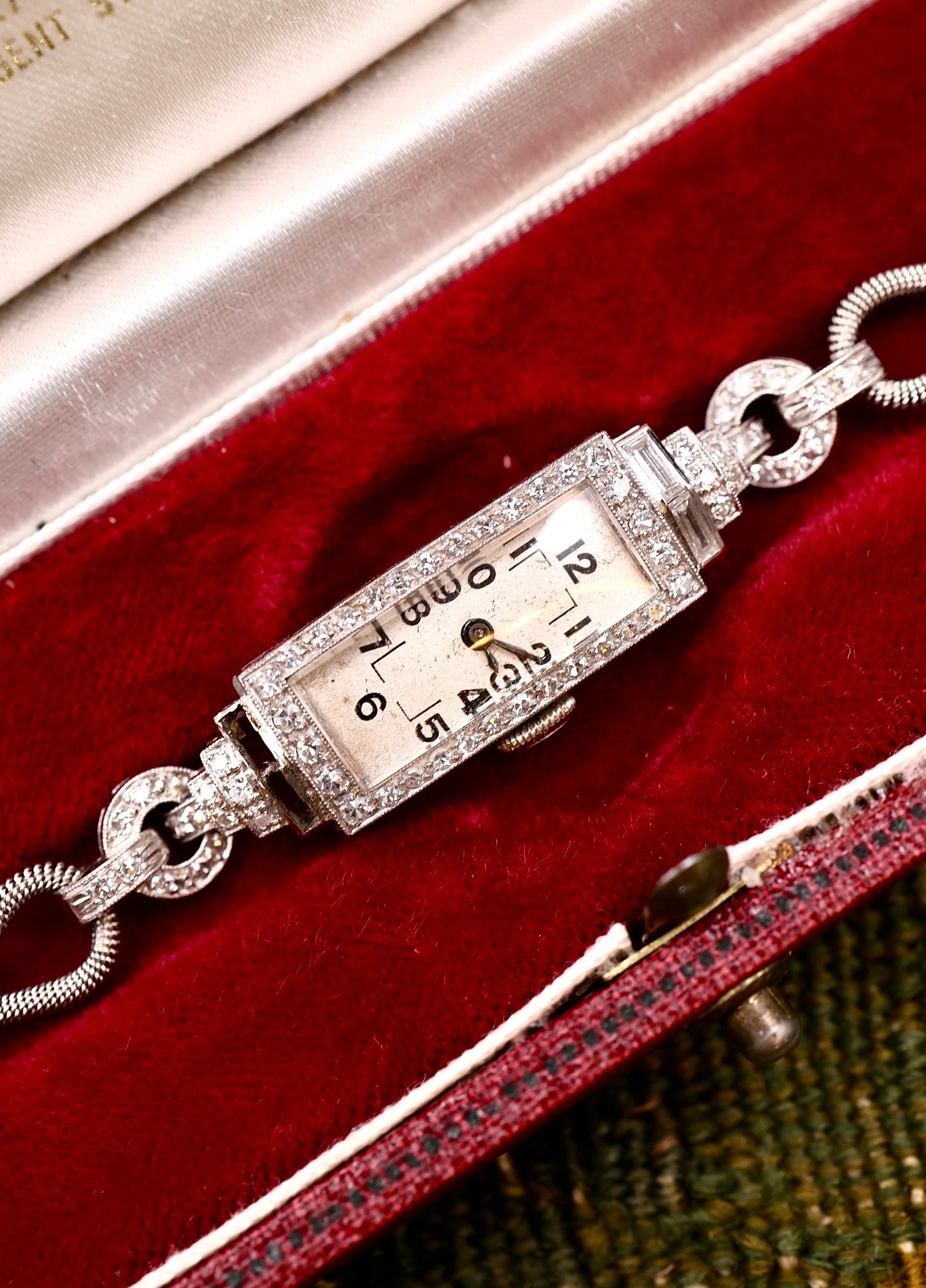 A very fine oblong "Art Deco" Diamond set Cocktail Watch in Platinum & 18ct White Gold (tested) with Diamond Step shoulders. Circa 1930 - Robin Haydock Antiques