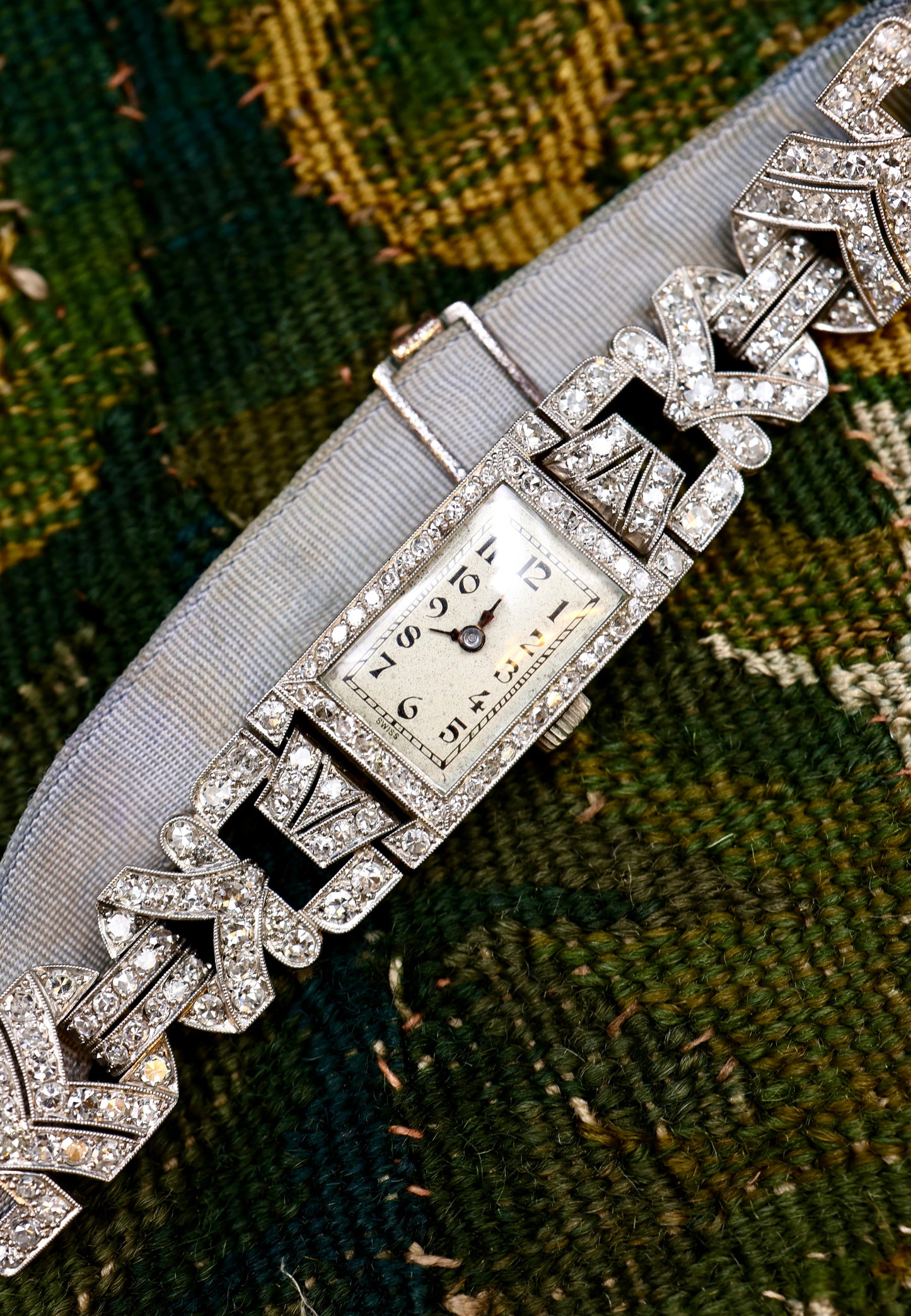 A very fine Platinum (tested), Art Deco Diamond Cocktail Watch with a Diamond set Half-Bracelet. Circa 1930. - Robin Haydock Antiques