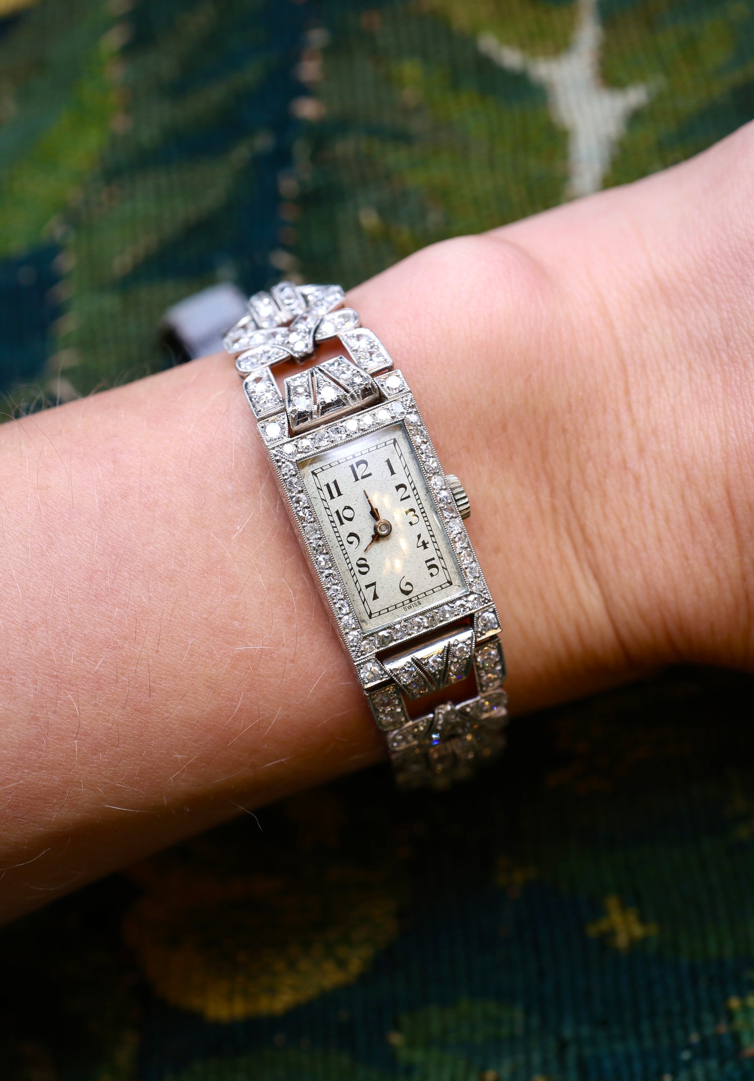 A very fine Platinum (tested), Art Deco Diamond Cocktail Watch with a Diamond set Half-Bracelet. Circa 1930. - Robin Haydock Antiques