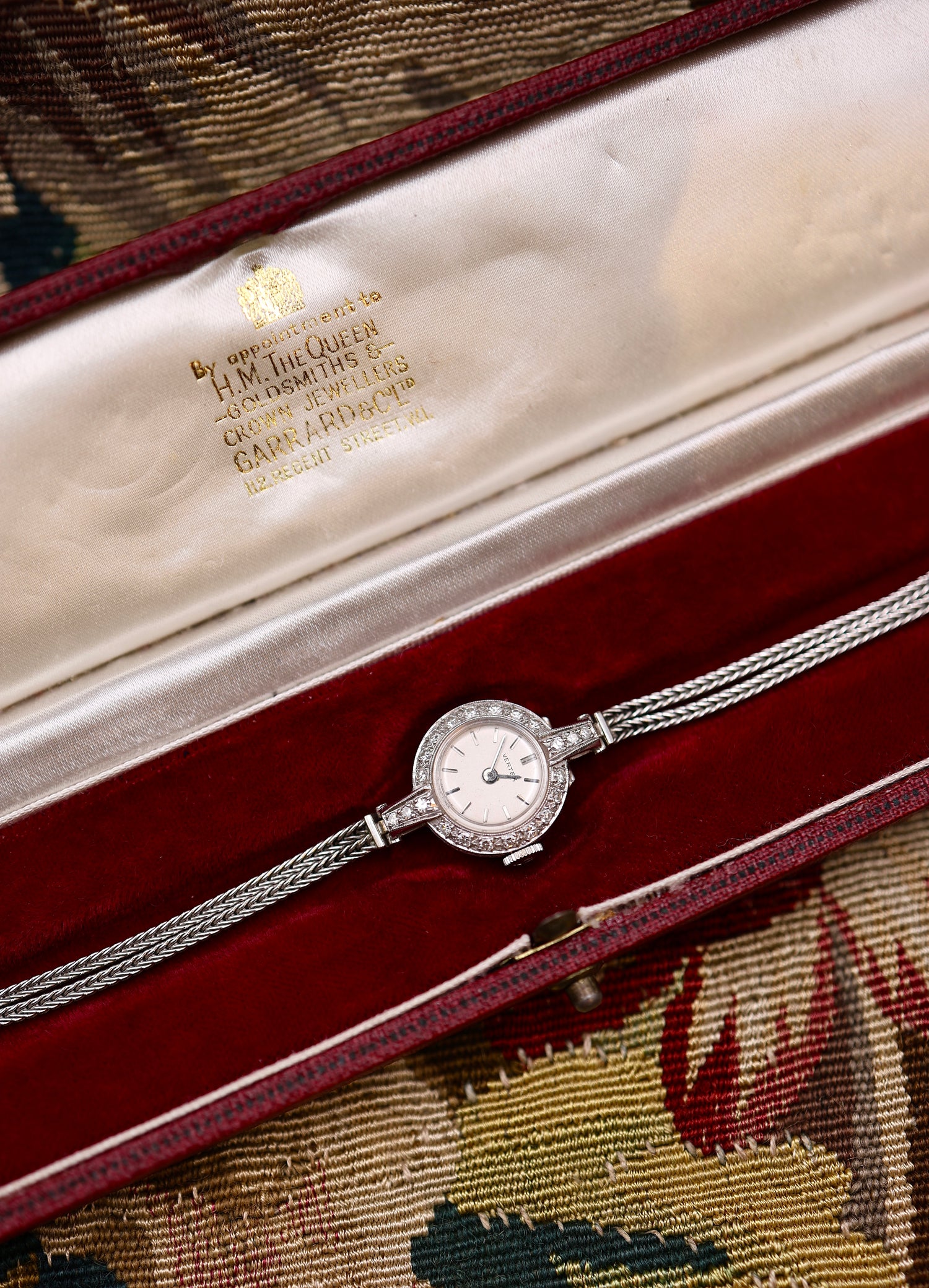 A Vintage 18ct White Gold & Diamond Round Face Vertex Watch with 9ct Strap Circa 1930 - Robin Haydock Antiques