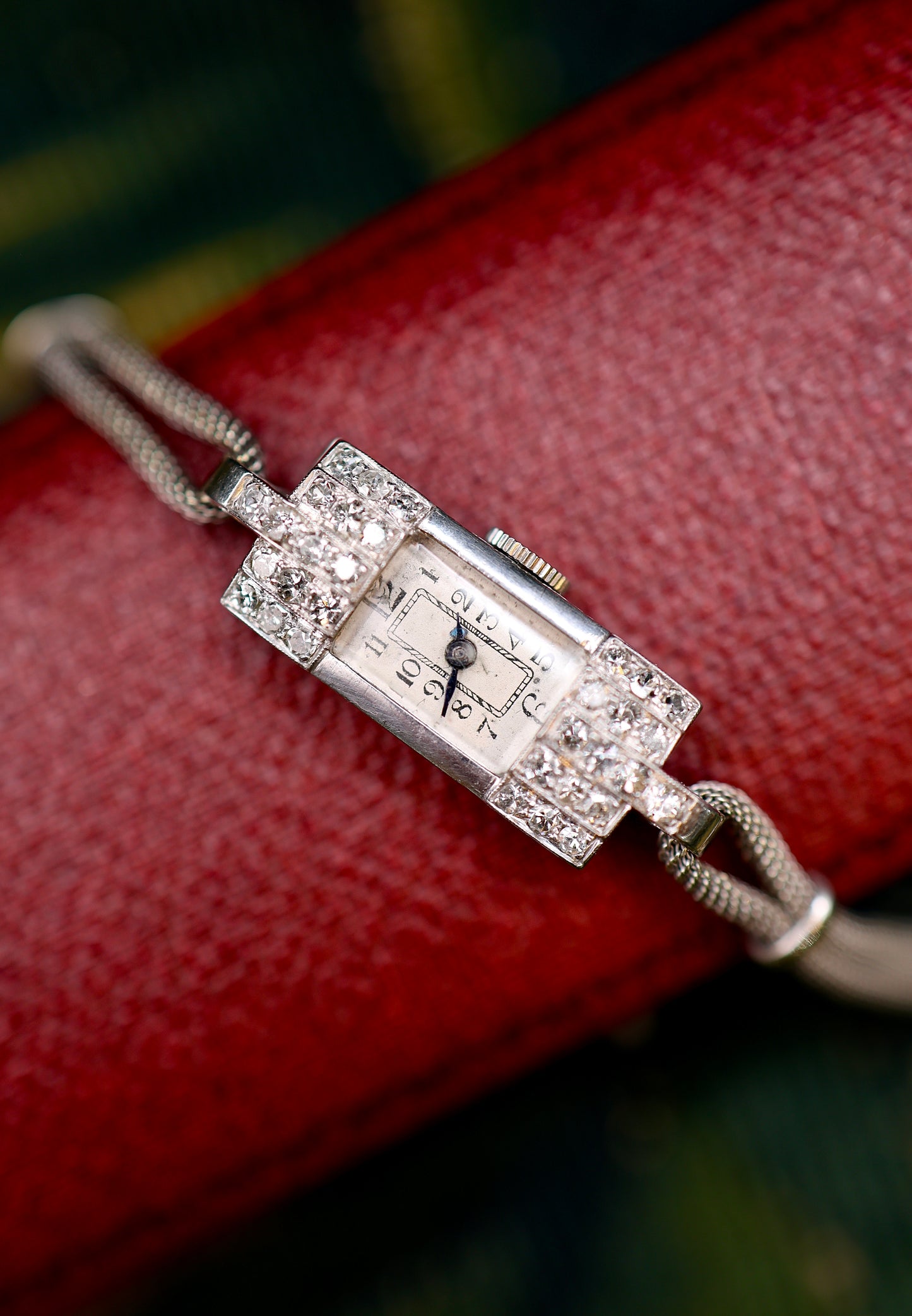 Platinum Diamond Cocktail Watch Circa 1930 (9ct Strap) - Robin Haydock Antiques