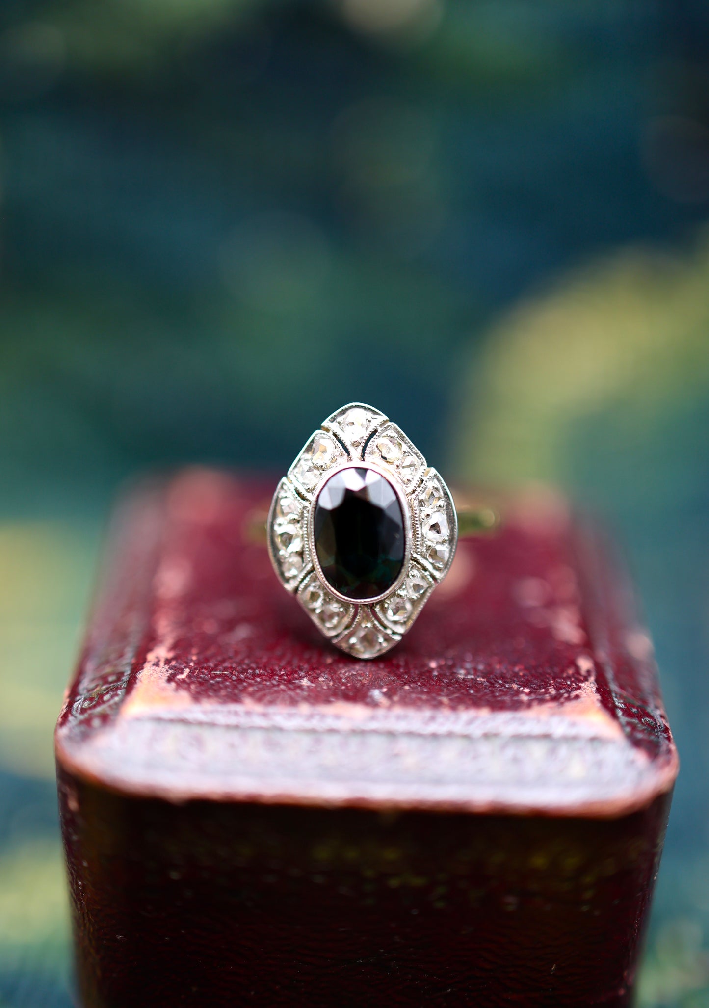 An Antique 18ct Yellow Gold & Platinum Art Deco Sapphire &  Diamond Cluster Ring Circa 1930 - Robin Haydock Antiques
