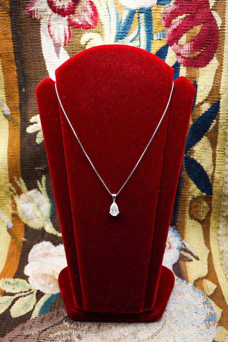 A very fine Pear Shaped  Diamond Pendant, independently assessed as being of 1.81 Carats (weighed), G Colour and SI Clarity, on an 18 Carat (marked) White Gold Chain. - Robin Haydock Antiques