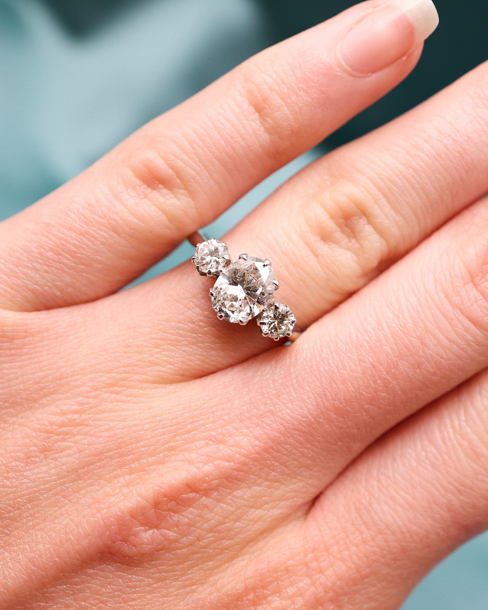 An exceptional 18ct White Gold (stamped) 1.30 Carat Three Stone Diamond Engagement Ring. Pre-owned - Robin Haydock Antiques