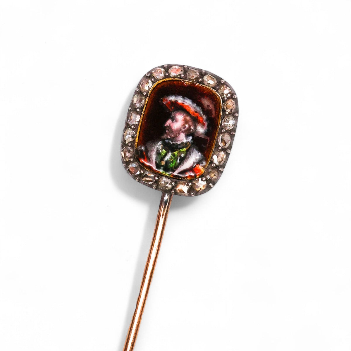 A very fine Antique  Enamel Miniature of François I of France with a Diamond Frame, Circa 1880 - Robin Haydock Antique Jewellery