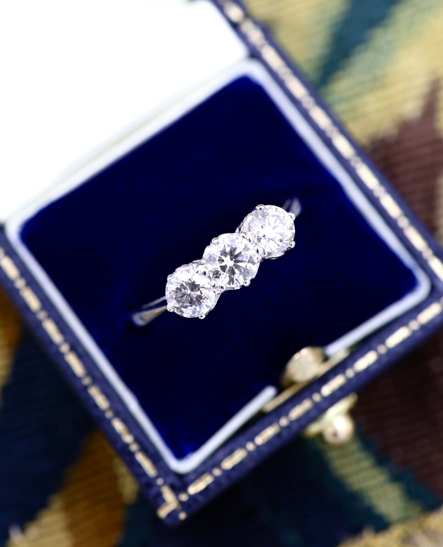 A very fine 18ct (stamped) White Gold Three Stone Diamond Ring.  Preowned - Robin Haydock Antiques
