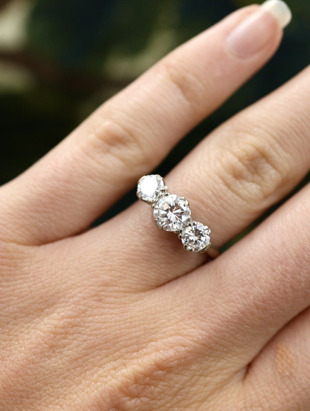 An exceptional 18ct White Gold (hallmarked), 1.55 Carat Three Stone Diamond Engagement Ring by Cropp & Farr Ltd.  Circa 1971 - Robin Haydock Antiques