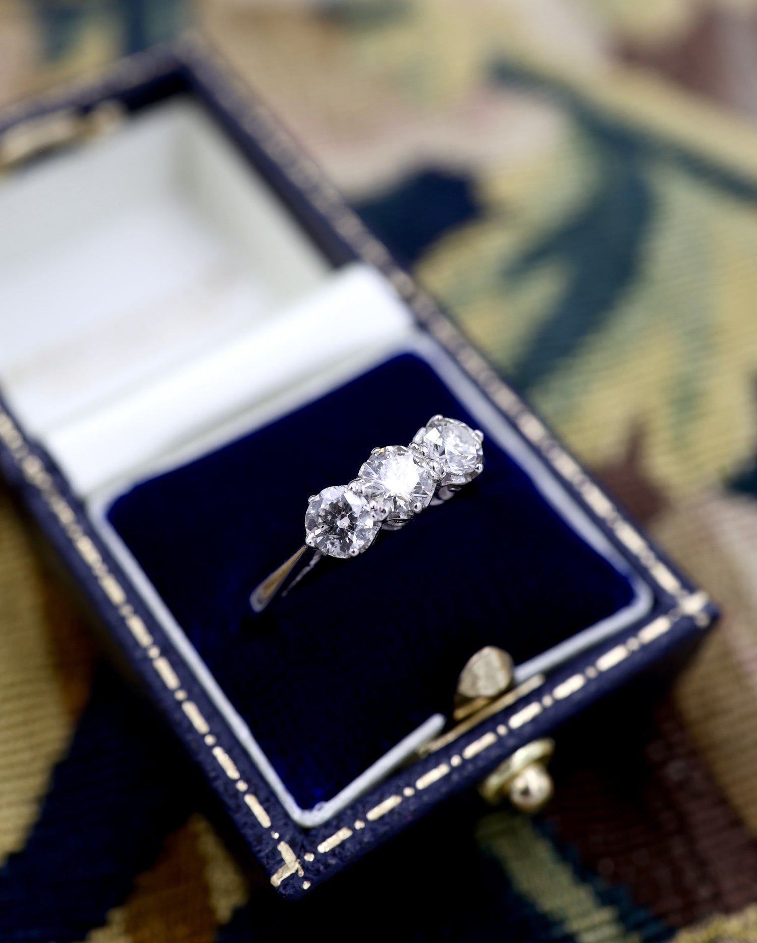 A very fine 18ct (stamped) White Gold Three Stone Diamond Ring.  Preowned - Robin Haydock Antiques