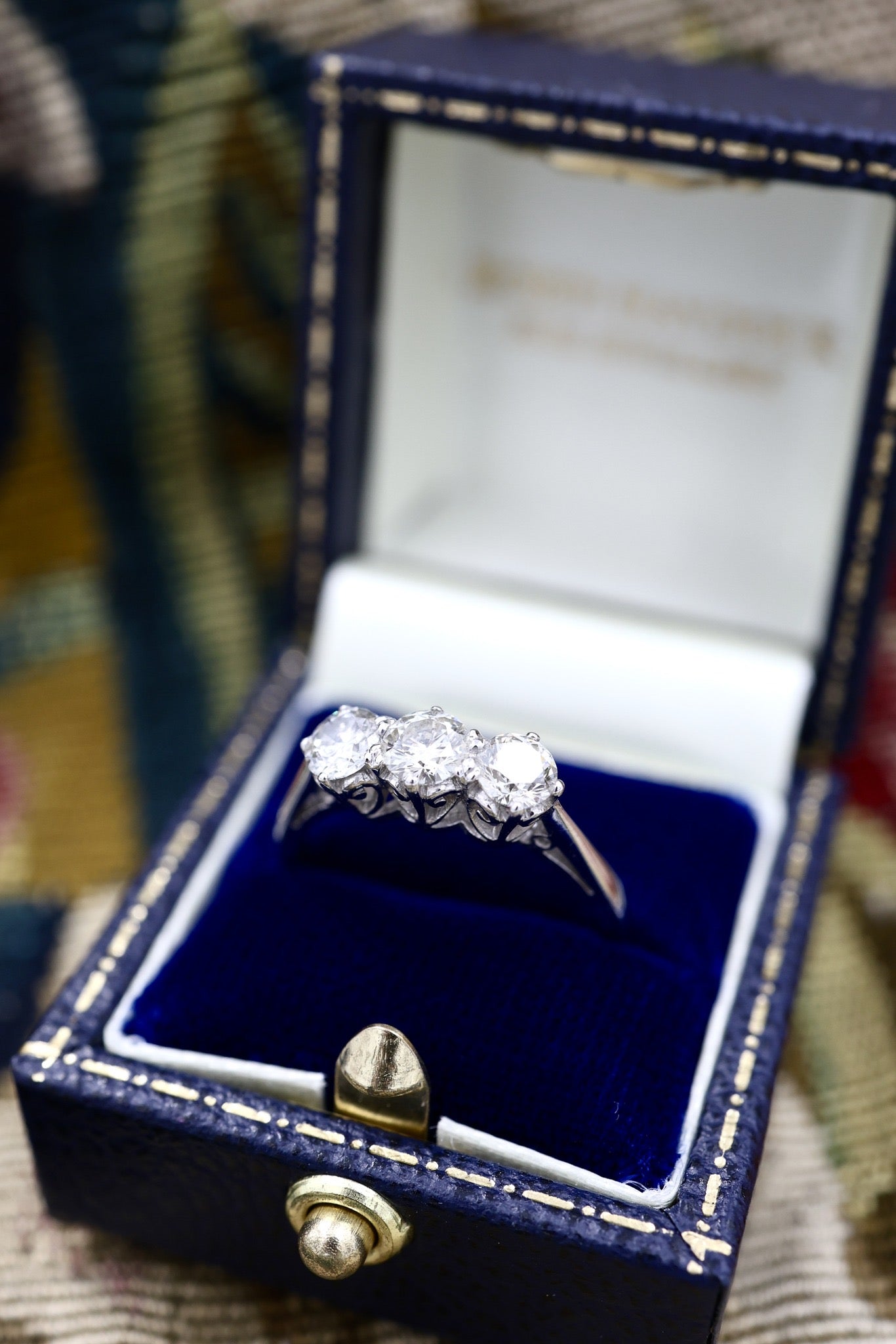 A very fine 18ct (stamped) White Gold Three Stone Diamond Ring.  Preowned - Robin Haydock Antiques