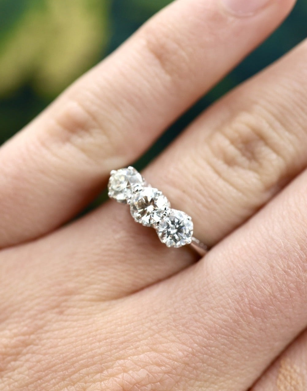 A very fine 18ct (stamped) White Gold Three Stone Diamond Ring.  Preowned - Robin Haydock Antiques