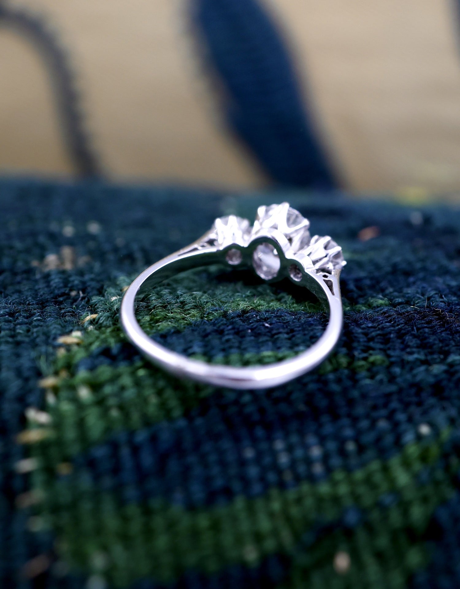 An exceptional 18ct White Gold (stamped) 1.30 Carat Three Stone Diamond Engagement Ring. Pre-owned - Robin Haydock Antiques