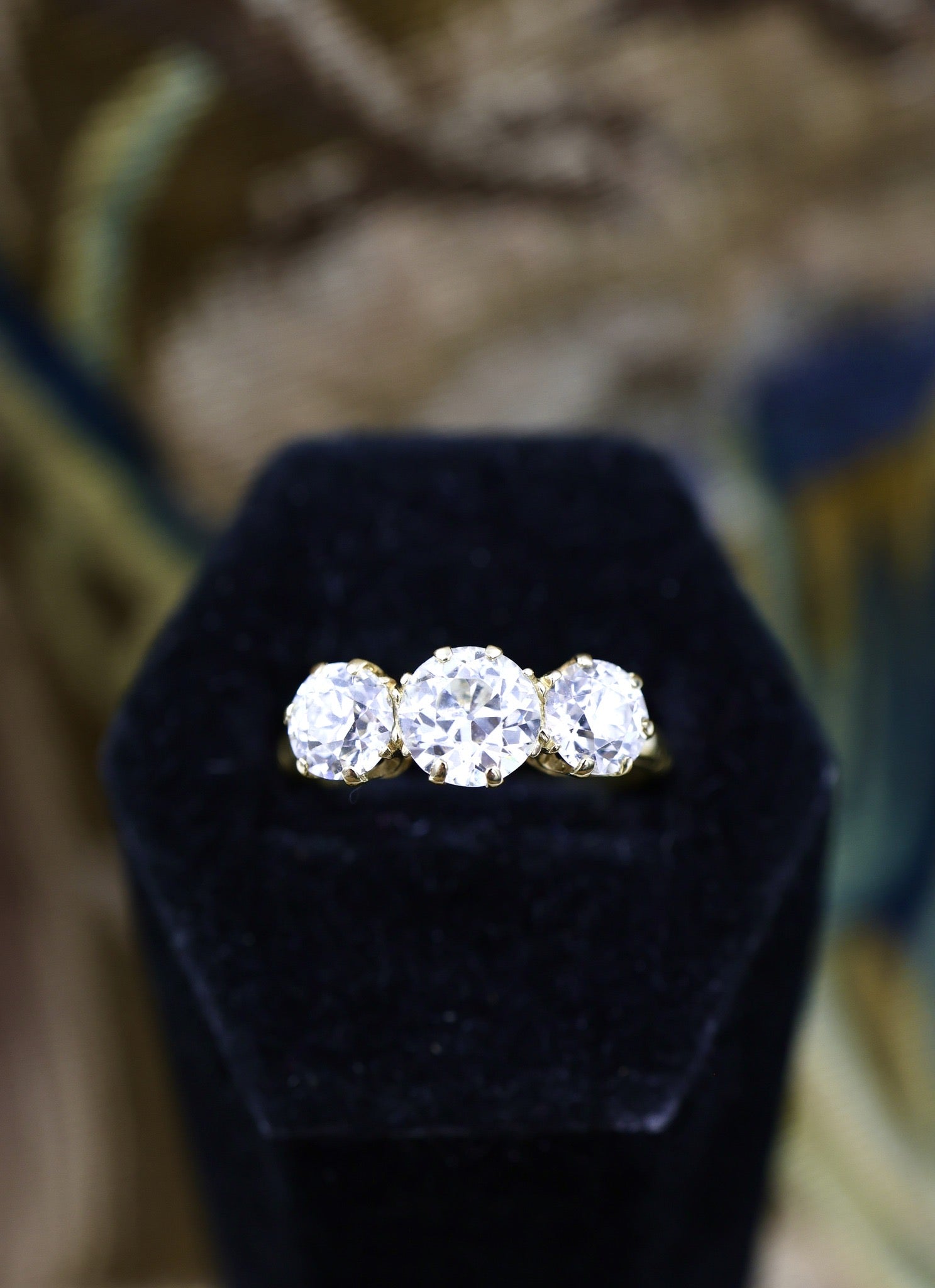 A very Fine Antique 18ct Yellow Gold 2.87 Carat, Three Stone Diamond Engagement Ring Circa 1900 - Robin Haydock Antiques
