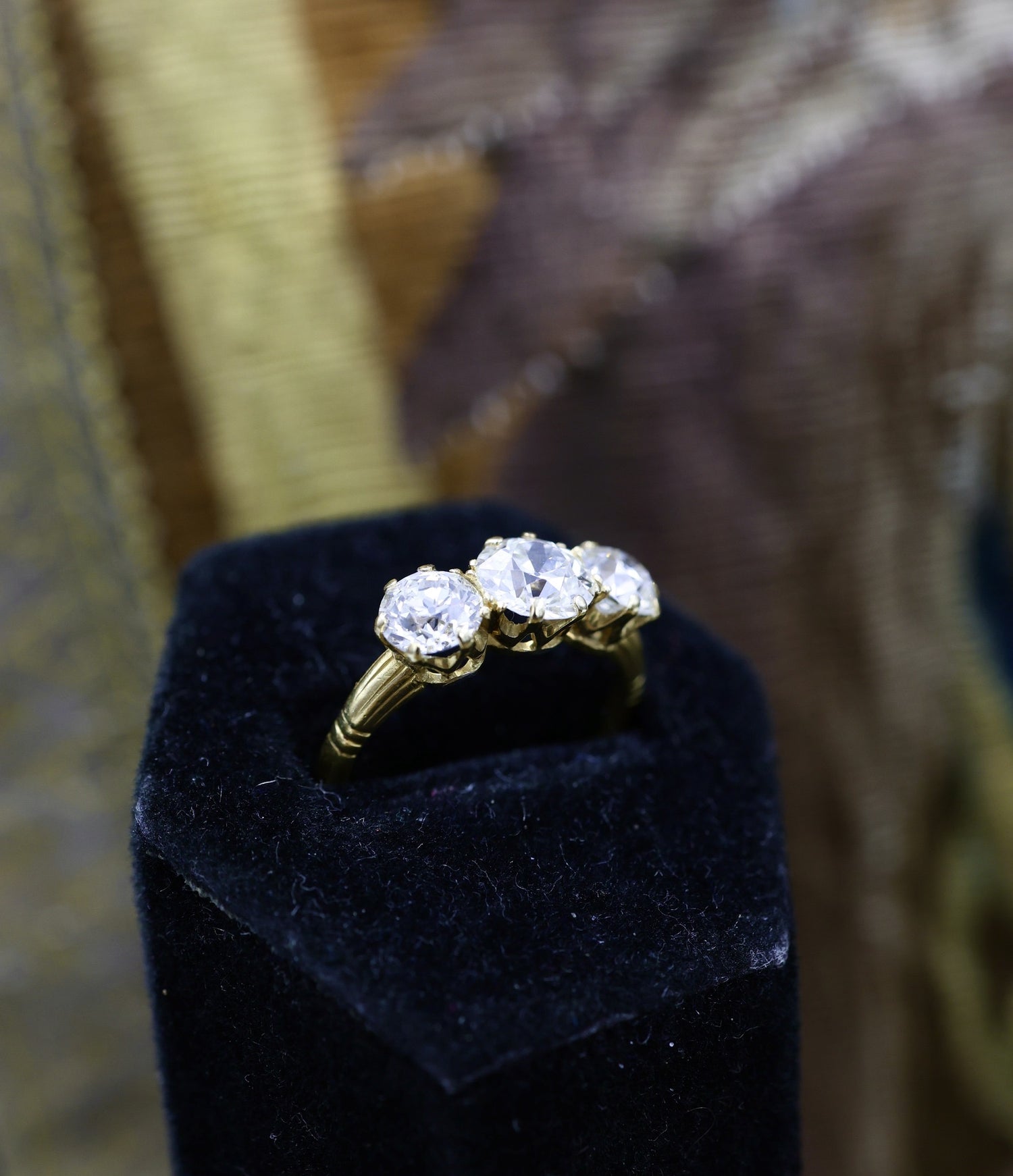 A very Fine Antique 18ct Yellow Gold 2.87 Carat, Three Stone Diamond Engagement Ring Circa 1900 - Robin Haydock Antiques