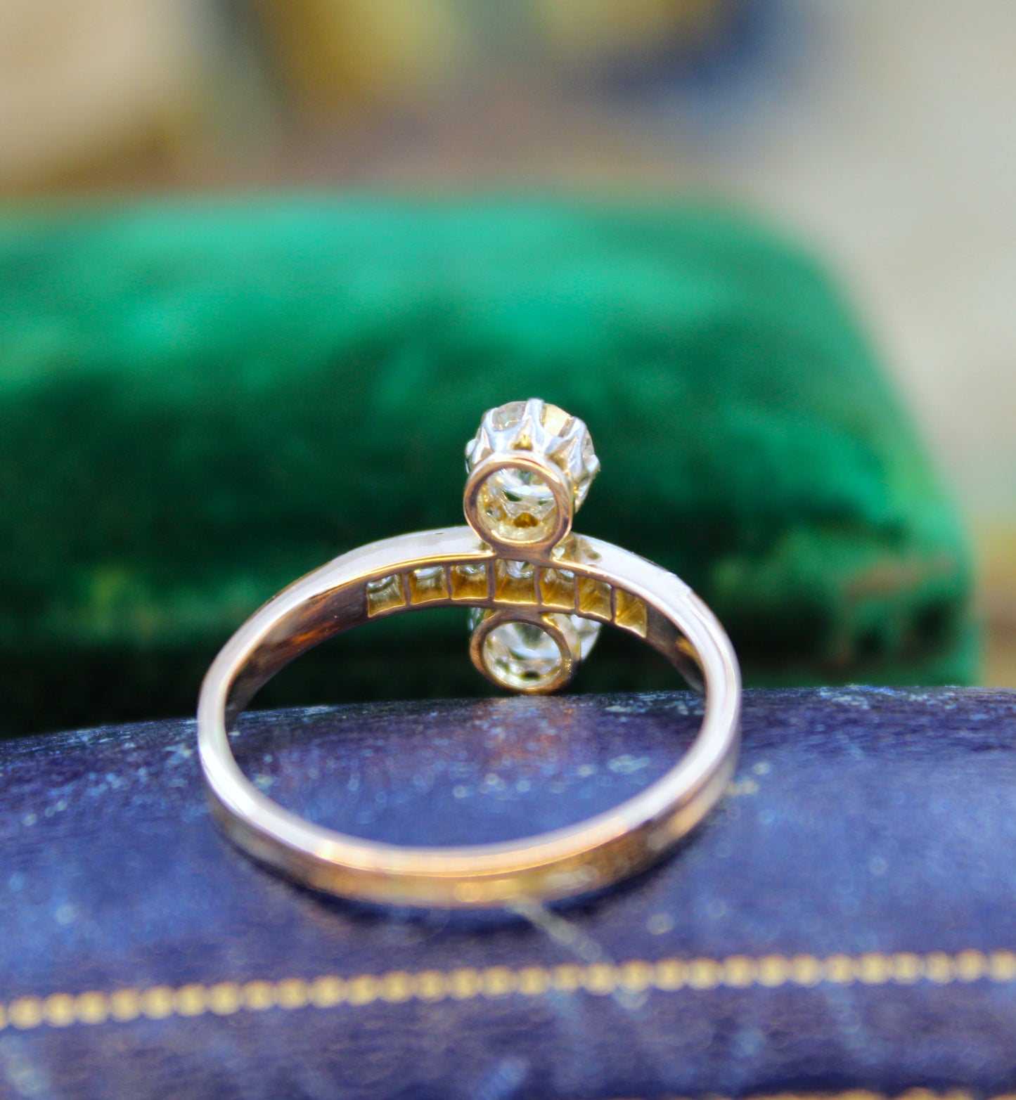 A very fine Two Stone Diamond Ring, set in 18ct Yellow Gold and Platinum (tested), English. Circa 1930 - Robin Haydock Antiques