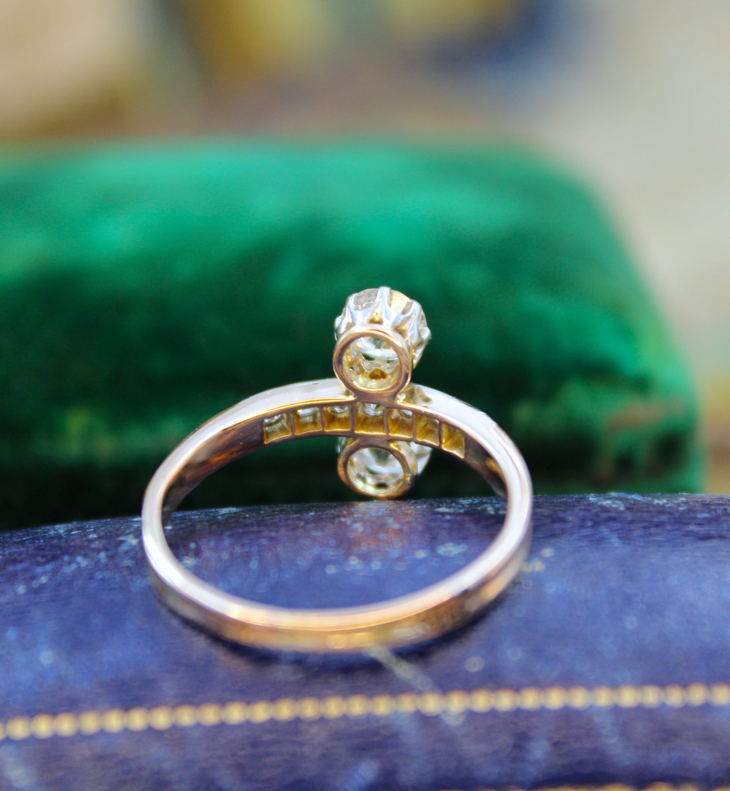 A very fine Two Stone Diamond Ring, set in 18ct Yellow Gold and Platinum (tested), English. Circa 1930 - Robin Haydock Antiques