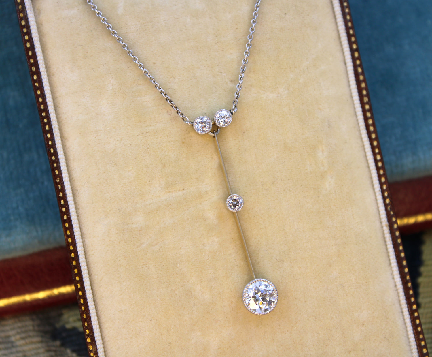 A 1.19ct Diamond "Knife Edge" Drop Pendant in 15ct Yellow Gold and Platinum tipped, English, Circa 1925 - Robin Haydock Antiques