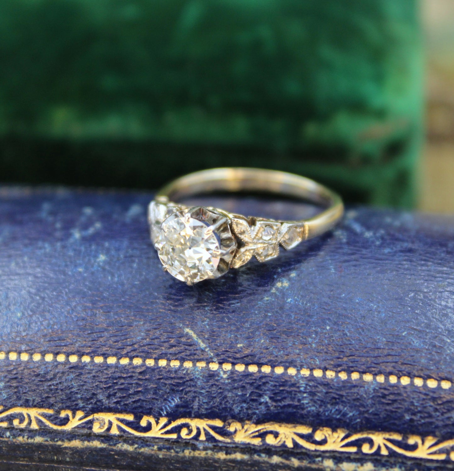 A Beautiful 0.85 Carat Diamond Solitaire Engagement Ring, with detailed Diamond set Foliate Shoulders, Plausibly English, Circa 1920 - Robin Haydock Antiques