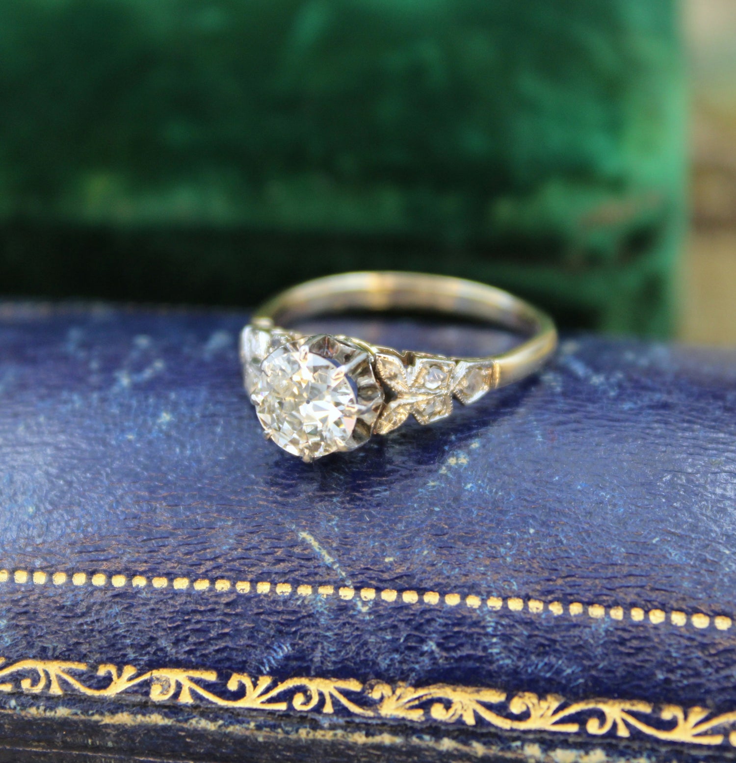 A Beautiful 0.85 Carat Diamond Solitaire Engagement Ring, with detailed Diamond set Foliate Shoulders, Plausibly English, Circa 1920 - Robin Haydock Antiques