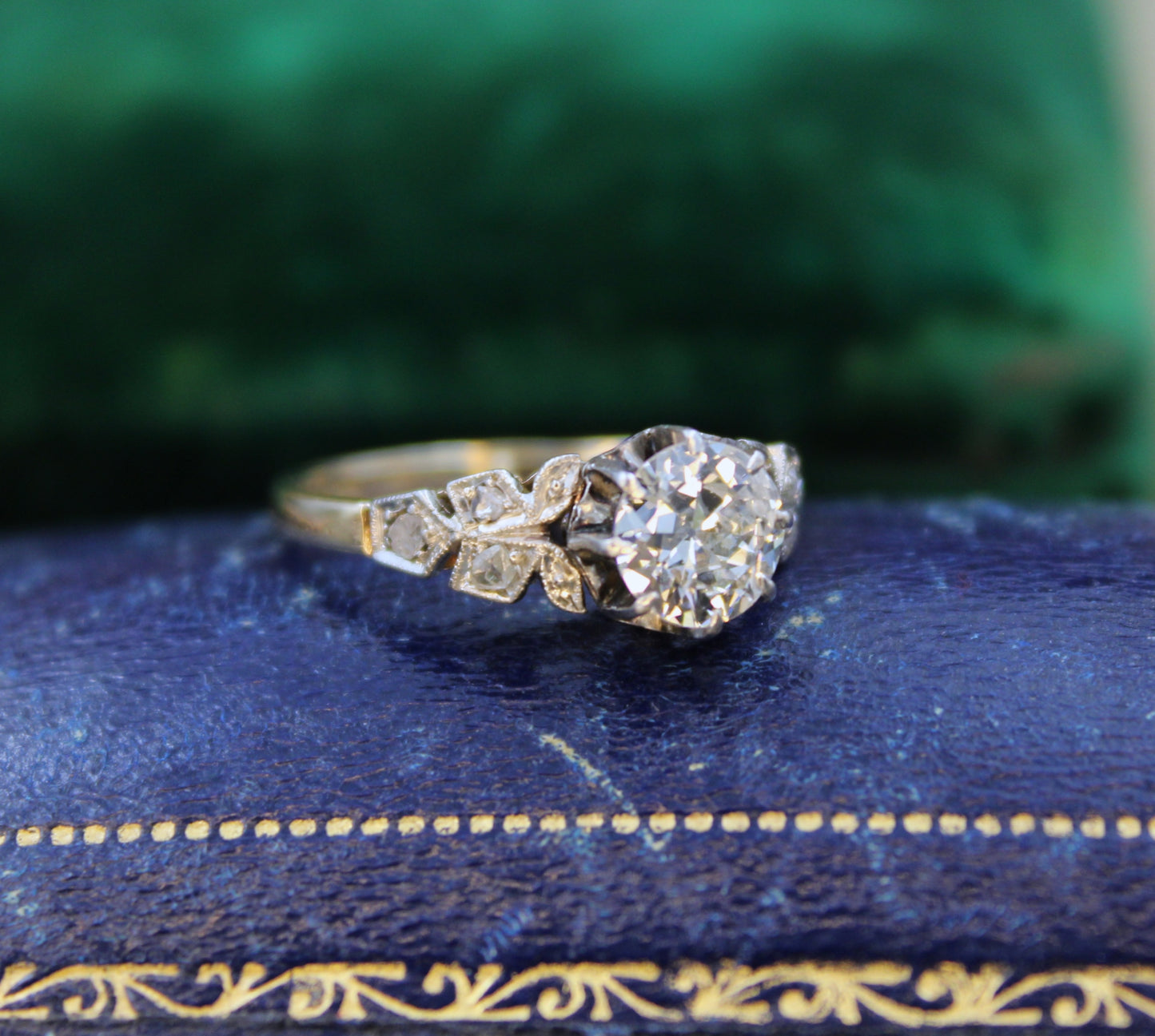 A Beautiful 0.85 Carat Diamond Solitaire Engagement Ring, with detailed Diamond set Foliate Shoulders, Plausibly English, Circa 1920 - Robin Haydock Antiques