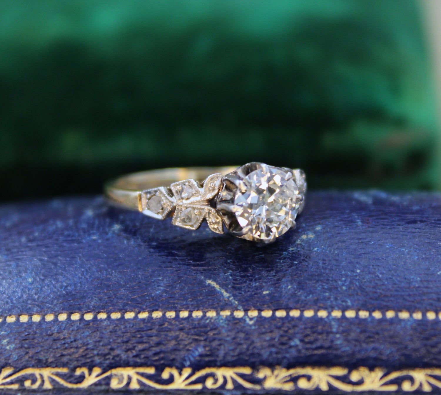 A Beautiful 0.85 Carat Diamond Solitaire Engagement Ring, with detailed Diamond set Foliate Shoulders, Plausibly English, Circa 1920 - Robin Haydock Antiques