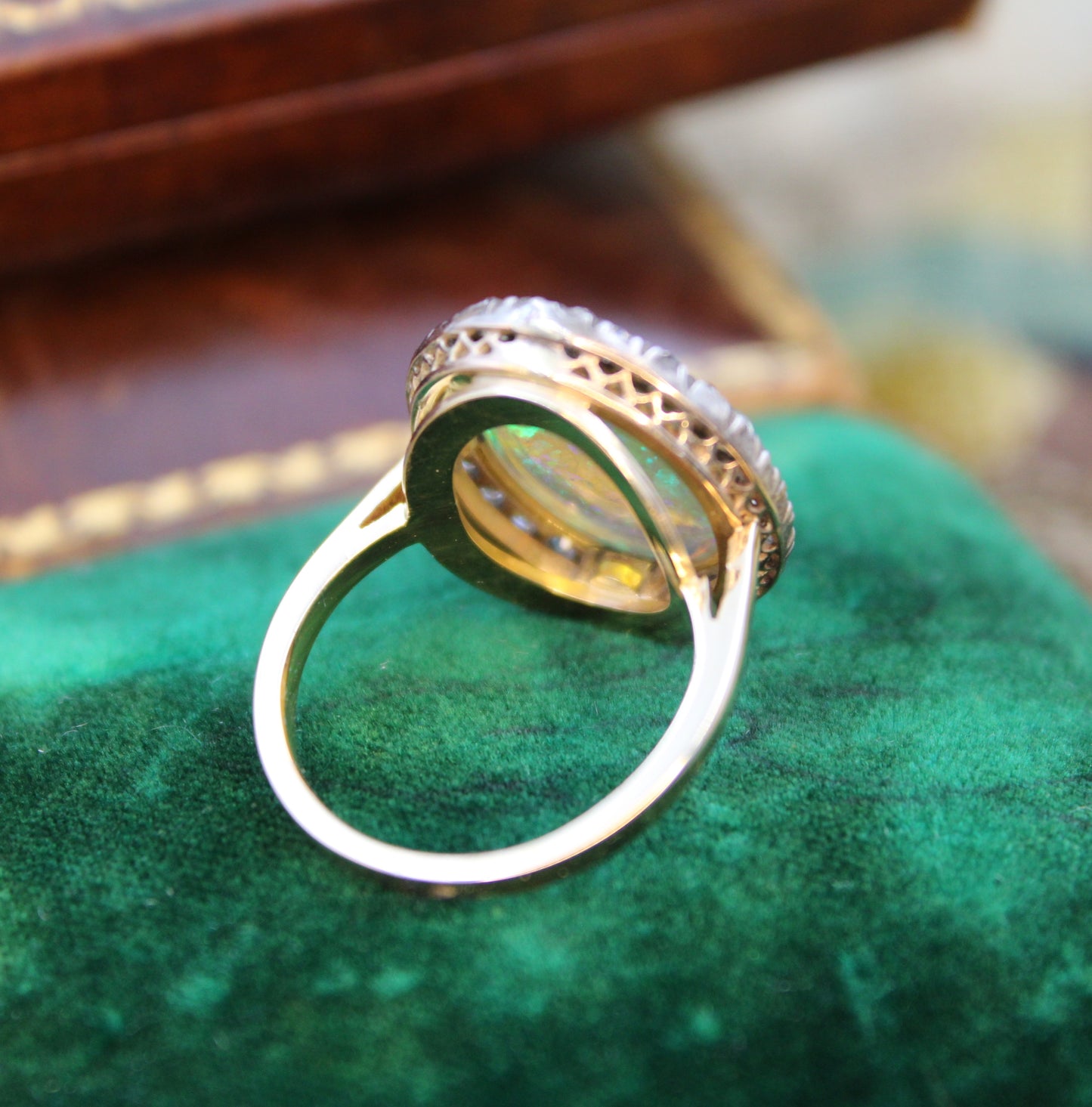 An Opal & DIamond Cluster Ring set in 14ct Yellow Gold & Silver, Continental, Circa 1905 - Robin Haydock Antiques