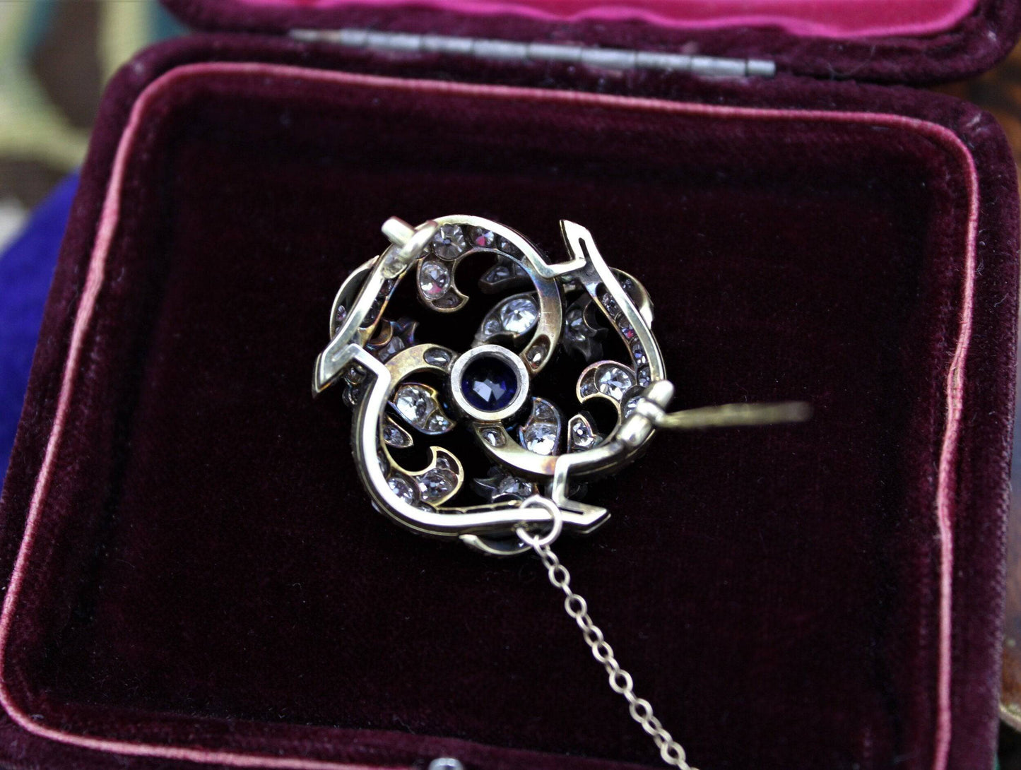 A superb Sapphire & Diamond Foliate Swirl Brooch, Russian, Circa 1900 - Robin Haydock Antiques