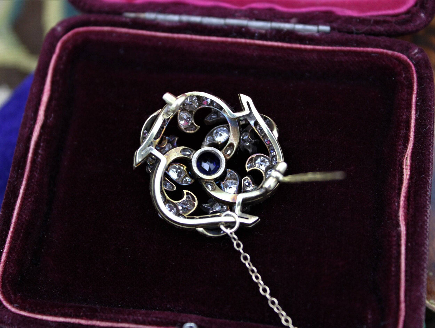 A superb Sapphire & Diamond Foliate Swirl Brooch, Russian, Circa 1900 - Robin Haydock Antiques