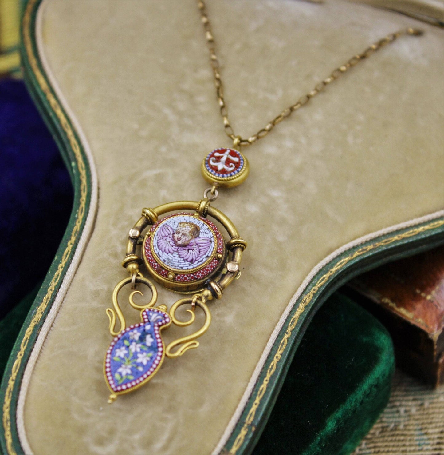 An extremely fine "Putti" Micro Mosaic Pendant set in High Carat Yellow Gold, English, Circa 1880 - Robin Haydock Antiques