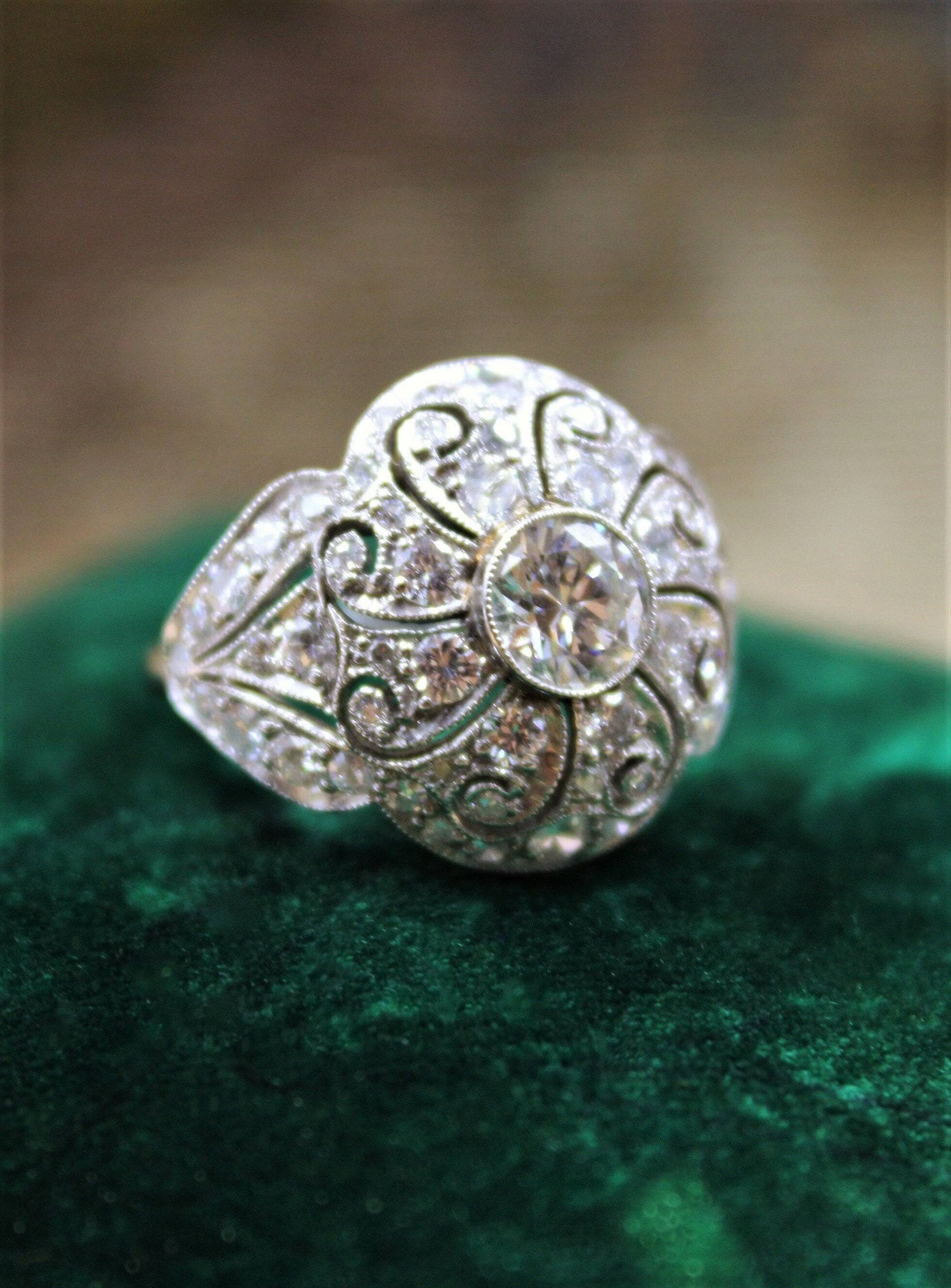 A very beautiful & stylish Art Deco Diamond Demi-Bombé Ring mounted in Platinum, Circa 1935 - Robin Haydock Antiques