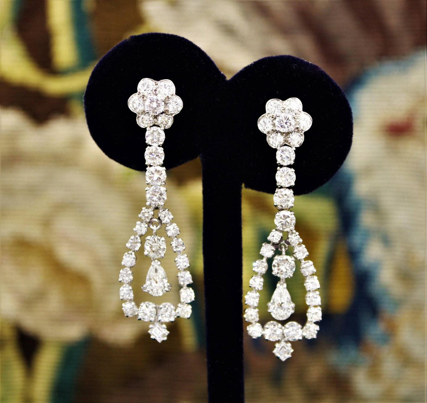 A magnificent pair of 8.30ct Diamond Drop Earrings set in 18ct White Gold, Circa 1955 - Robin Haydock Antiques