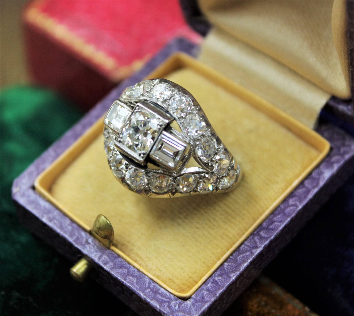 A very fine Art Deco Diamond Demi-Bombé Ring mounted in Platinum, French, Circa 1930 - Robin Haydock Antiques