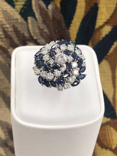 A very stylish 18 Carat White Gold, Sapphire and Diamond Cocktail Ring, English, Circa 2000. - Robin Haydock Antiques