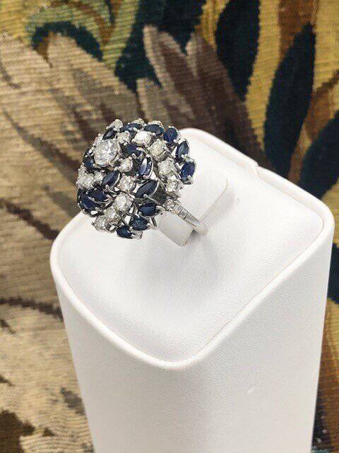 A very stylish 18 Carat White Gold, Sapphire and Diamond Cocktail Ring, English, Circa 2000. - Robin Haydock Antiques